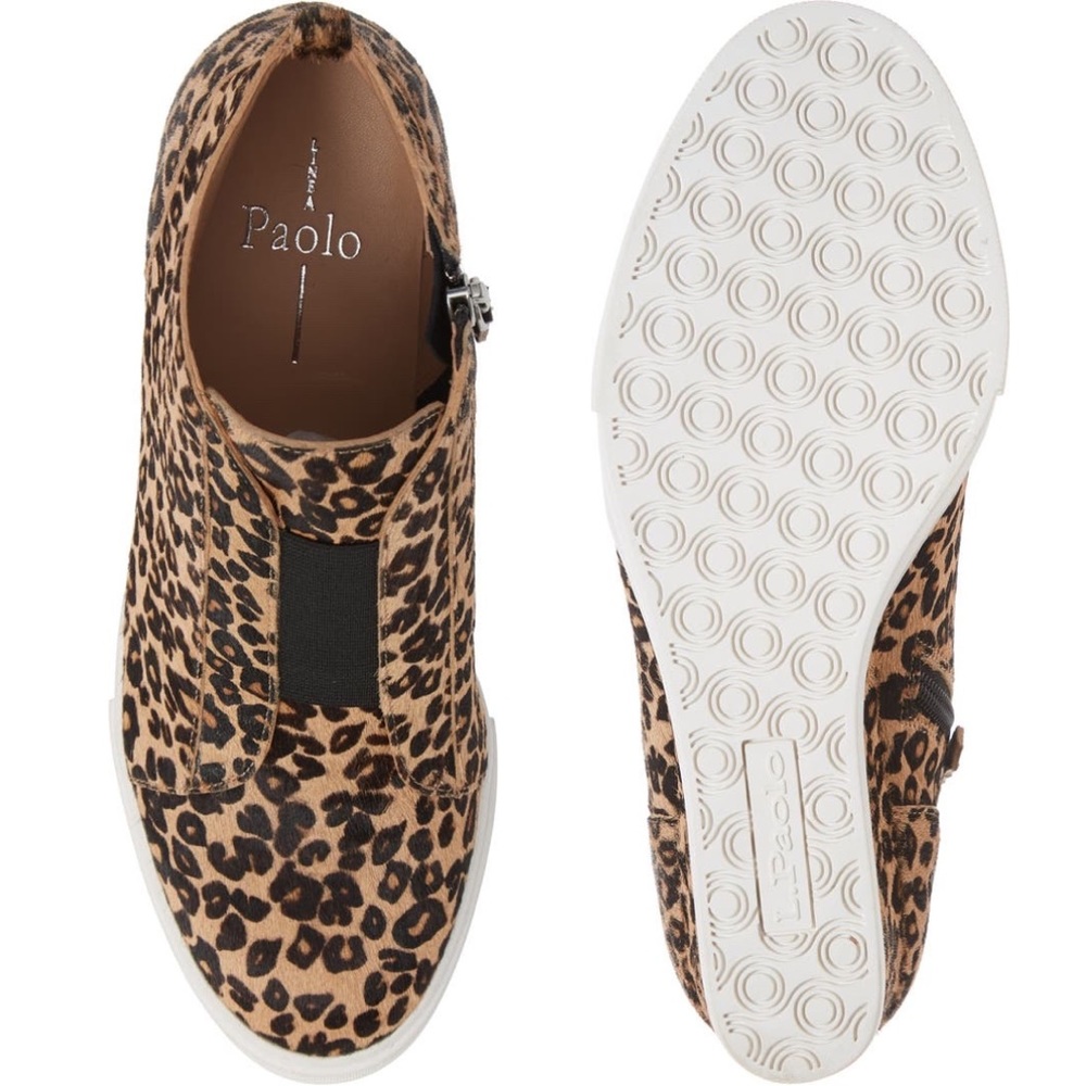 Linea Paolo Felicia III Leopard Zip-Up Leather Platform Bootie Sneakers - Picture 3 of 4